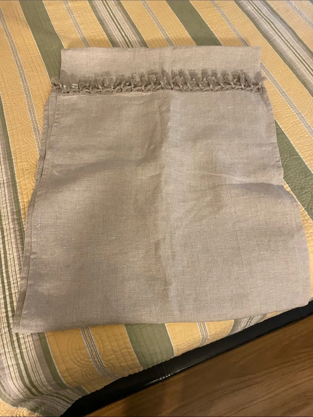 Pottery Barn Soft Gray Linen Fringe Table Runner